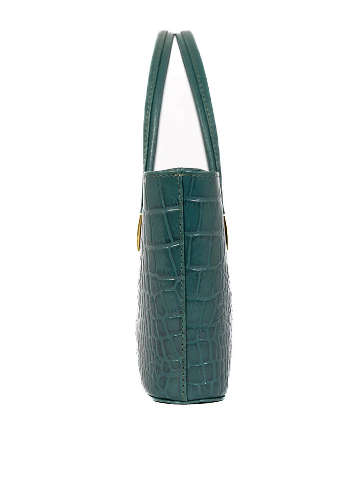 Camellia Handbag – Crocodile-Embossed Leather Tote with Gold-Tone Accents